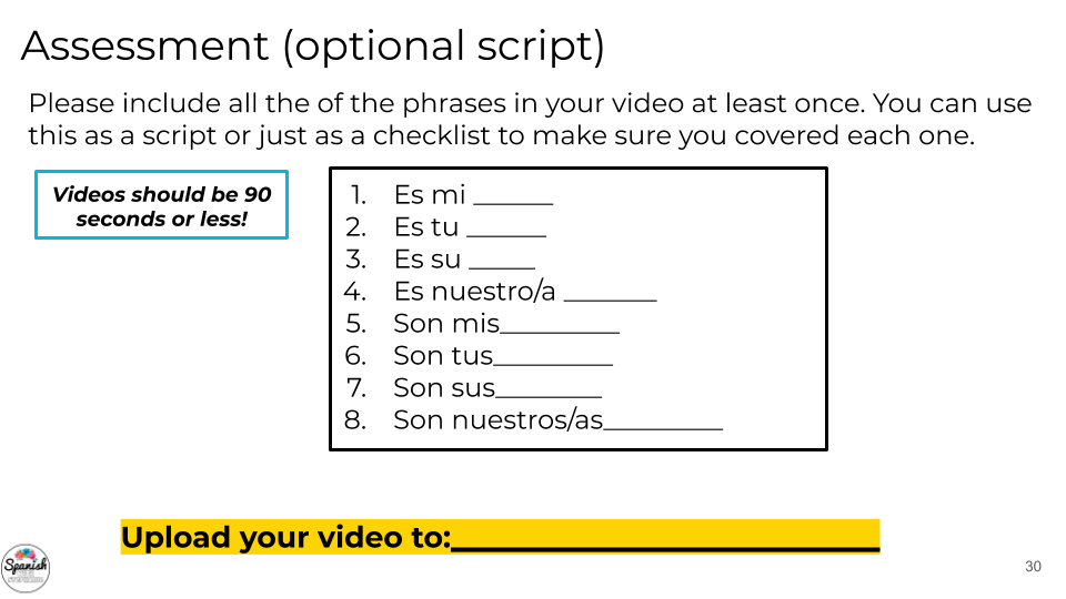 How To Teach Possessive Adjectives In Spanish - Spanish With Stephanie