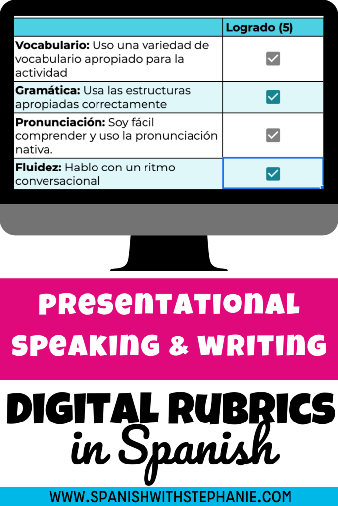 Save yourself time grading during distance learning, virtual learning, and hybrid with these FREE digital oral presentation rubrics for Spanish teachers. Use these rubrics with ACTFL proficiency standards to grade Spanish projects & presentations. Free online presentational writing rubrics & presentational speaking rubrics for Spanish students & teachers. Rubrics have check boxes that will auto grade and auto calculate scores when clicked. Created for Google Drive, 1:1 classrooms. #edtech #spanishteachers 